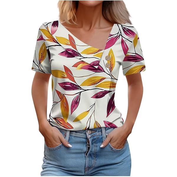 Qcmgmg Nursing Scrubs For Women With Two Pockets Casual Workwear Loose Fit Uniform Shirts For