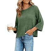 FreeCute Women 3/4 Sleeve T Shirts Oversized Batwing Tops Fall Casual Basic Boxy Tees Tshirts