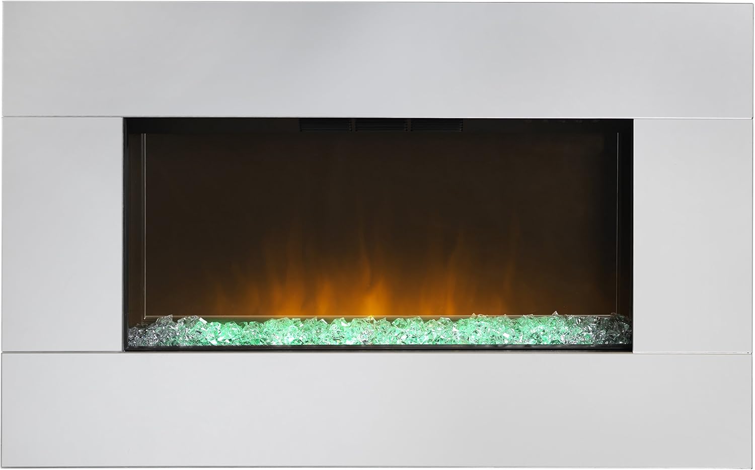 Dimplex Diamantique Optiflame Glass Wall Fire, Silver Mirrored Glass Wall Mounting Electric Fire with Crystal Stone Fuel Bed - Image 4