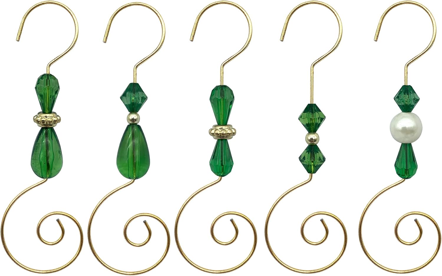 Ornament Hooks - Christmas Ornament Hooks - Gold Wire Hooks, Acrylic Jewelry Hooks with Christmas Tree Ornament Hooks-30 PK (Green)