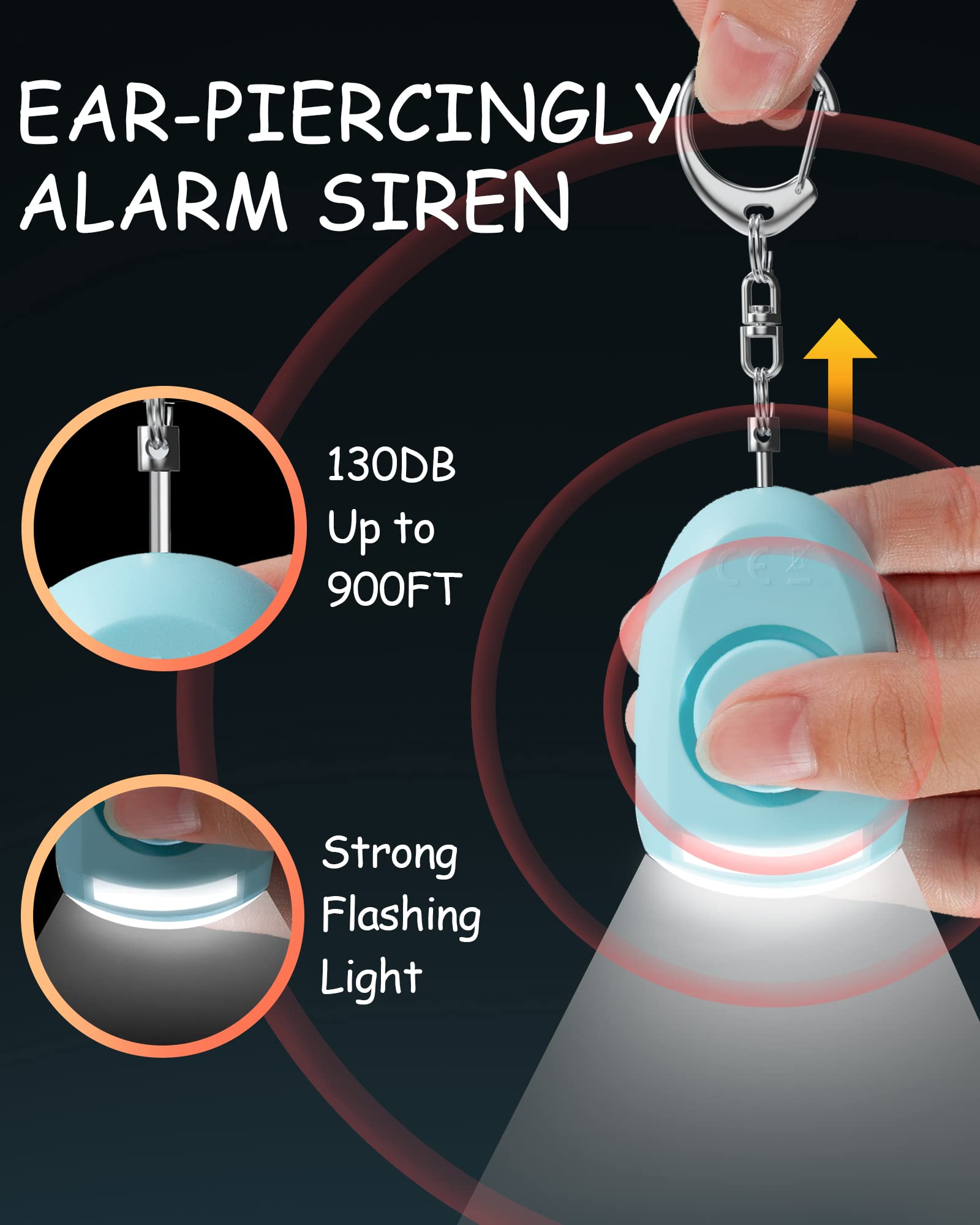 ANKOSHUN Rechargeable Personal Alarm - Siren Alarm, Flash Light, 130 dB, Self Keychain, Birthday Gifts for Women, Daughter, College Student, Girl, Teen, Kids (Aqua)