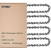 4 Pack 12 Inch Chainsaw Chain 1/4"LP Pitch .043" Gauge 64 Drive Links, Replacement Pole Saw Chain 12-inch Chainsaw Chains Fits for Stihl MSA120 C-B MSA140 C-B and More