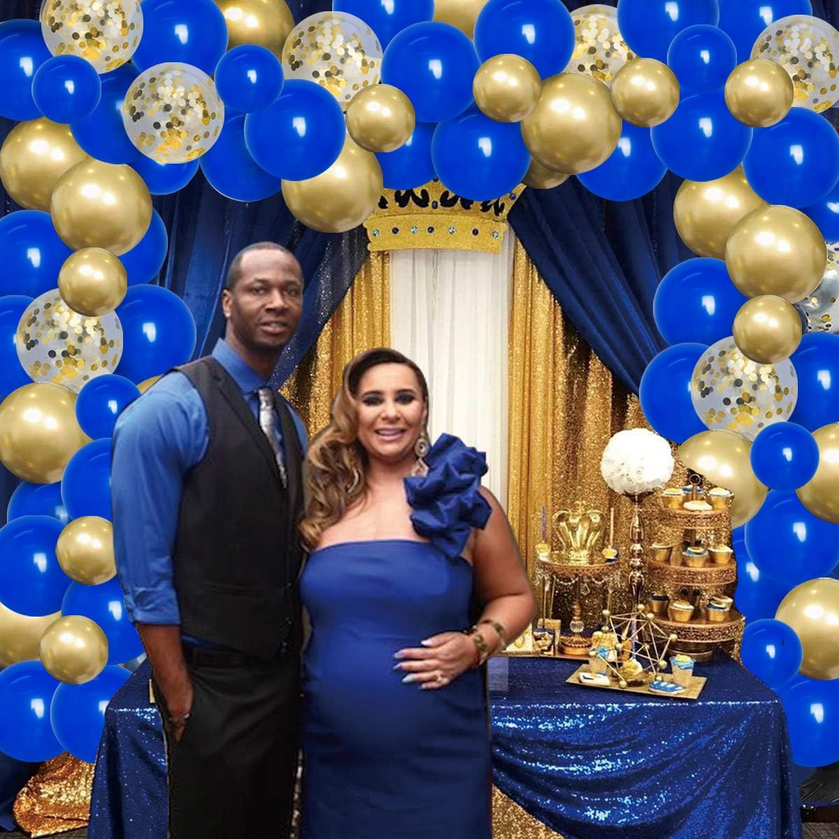 royal blue and gold baby shower dress