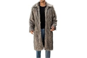 Generic Faux Fur Coat Mens Overcoat Long,Winter Fluffy Jacket Warm Furry Parka For Cosplay Cold Weather