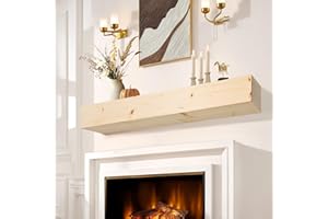LXWZHK Fireplace Mantel Shelf, 56" Wooden Floating Shelf for Over Fireplace, Wall-Mounted Mantel Shelves, Decorative Mantels, Rustic Floating Mantels Shelves, Natural Wood