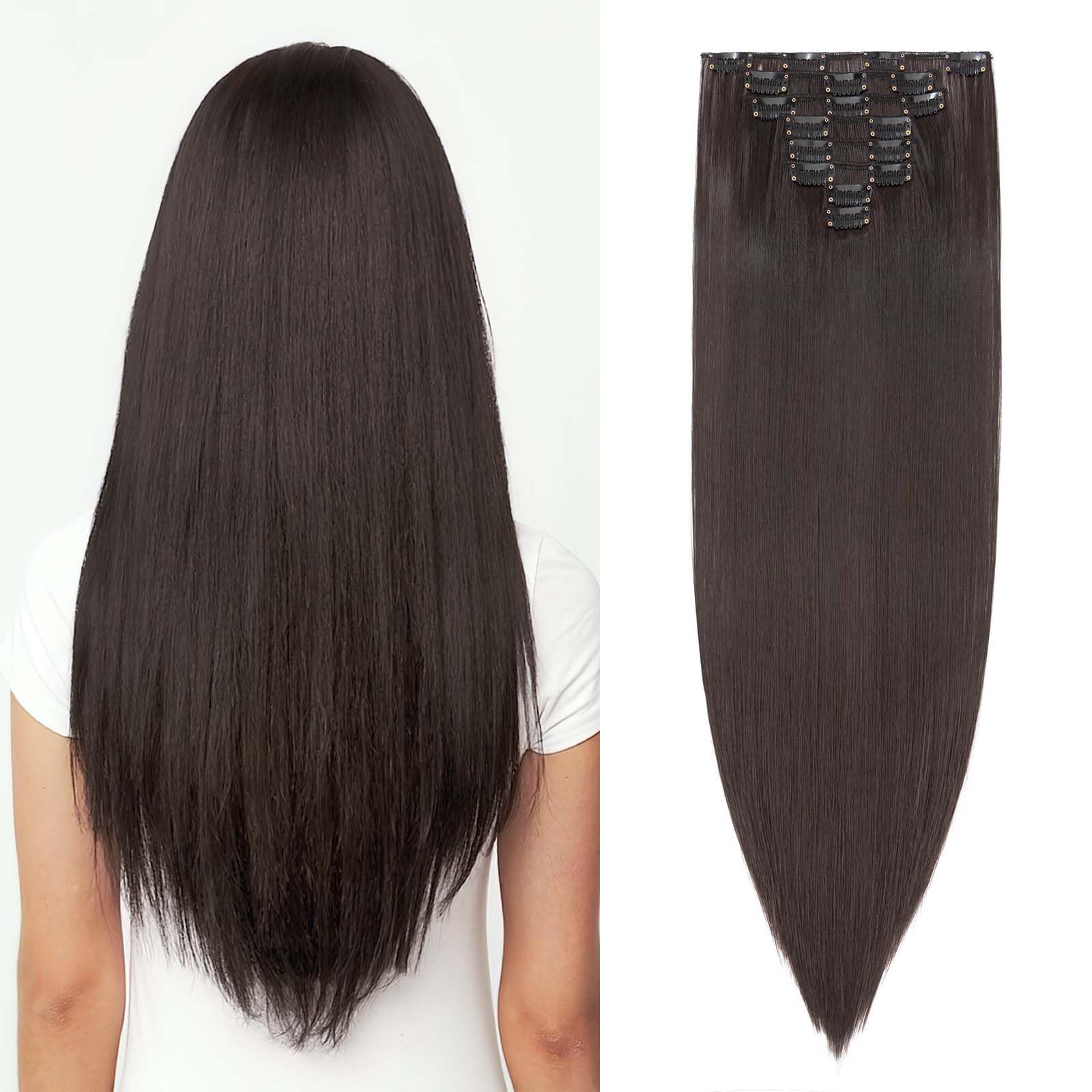 SEGOHAIR Hair Extensions Clip in 8Pcs 18 Clips Synthetic Fiber Seamless 26" Long Straight Full Head - Dark Brown — image 1
