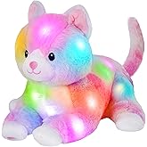 Glow Guards 13'' Lying Light up Rainbow Cat Plush Toy Rainbow Kitty Soft Stuffed Animal Bed Night Light Birthday for Toddler Kids