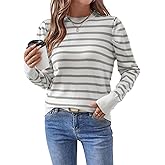 Spriolim Womens Striped Sweater Fashion Puff Long Sleeve Knit Top Casual Crew Neck Pullover Sweaters