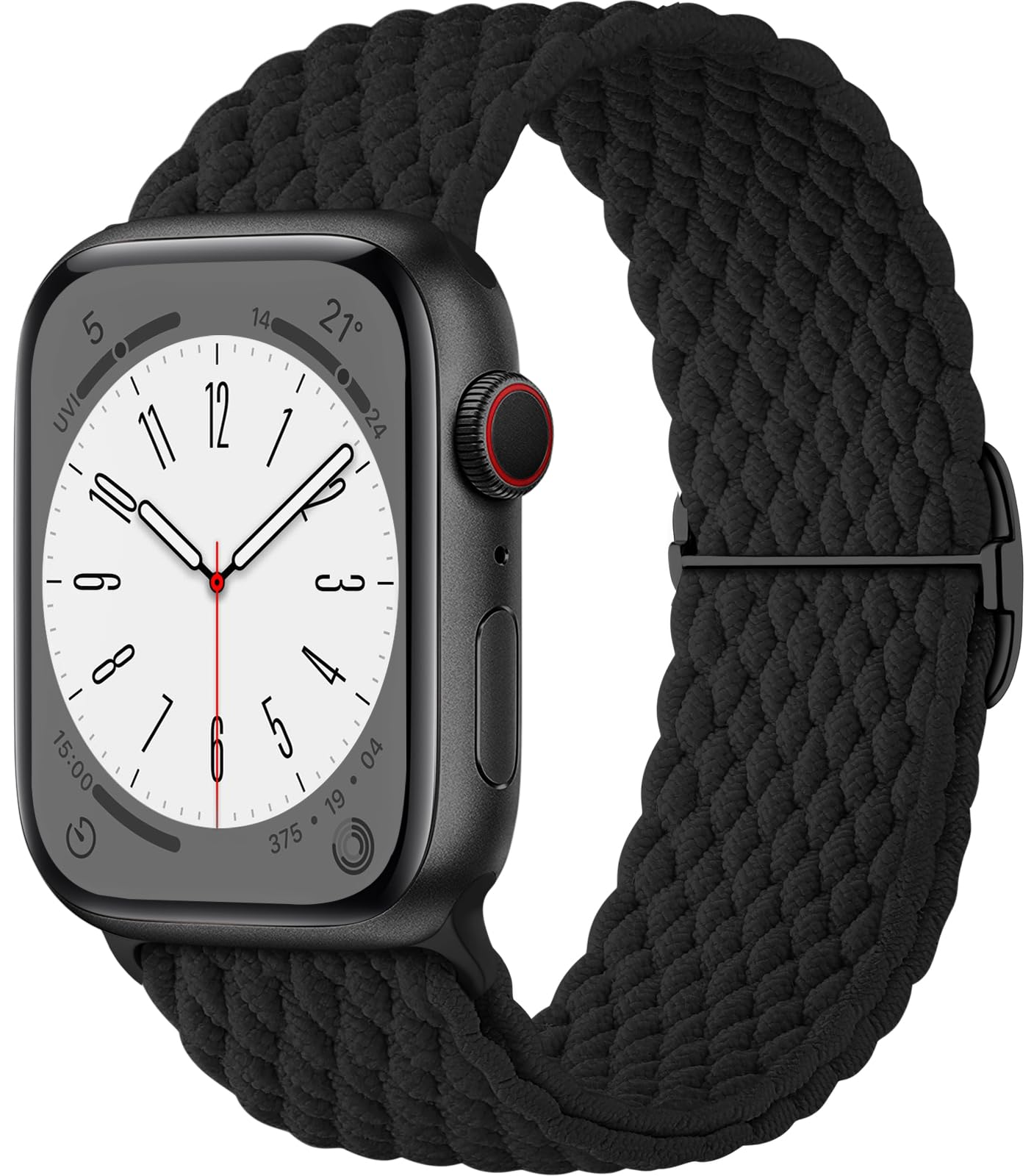 Photo 1 of WJK Braided Sport Solo Loop Compatible with Apple Watch Bands for Women Solace 40mm 41mm 44mm 45mm 38mm SE 49mm 42mm Stretchy Cute Nylon, Black Elastic Strap for iWatch Bands Series 10 9 8 7 6 5 4 3