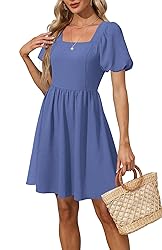 OFEEFAN Steel Blue Mini Dress Women's Summer Short