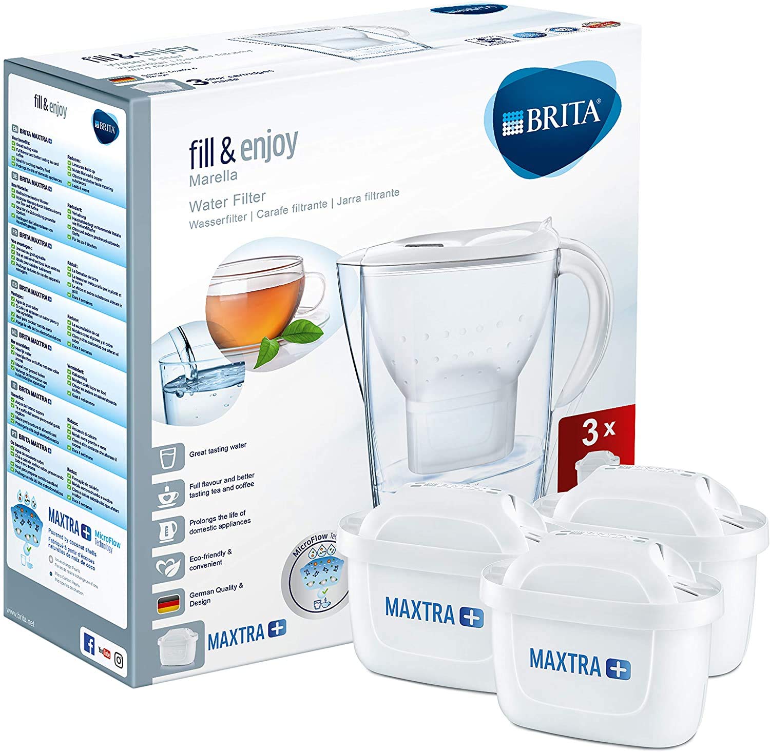 Brita Marella Cool Starter Pack Includes 3 Cartridges, White