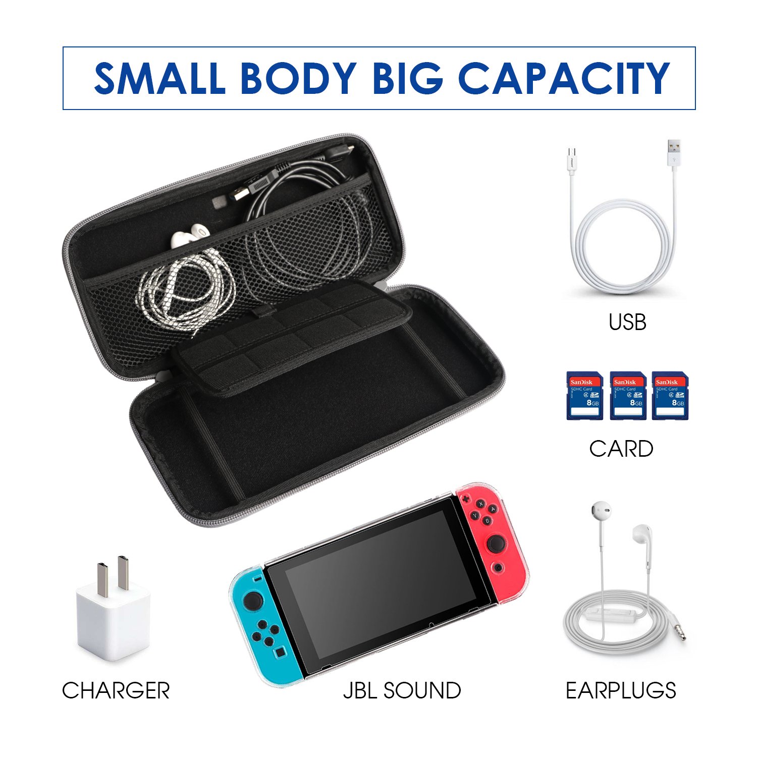 LKZAIY Carry Case Compatible With Nintendo Switch - BLACK Protective Hard Portable Travel Carry Case Shell Pouch for Nintendo Switch Console & Accessories (Black)