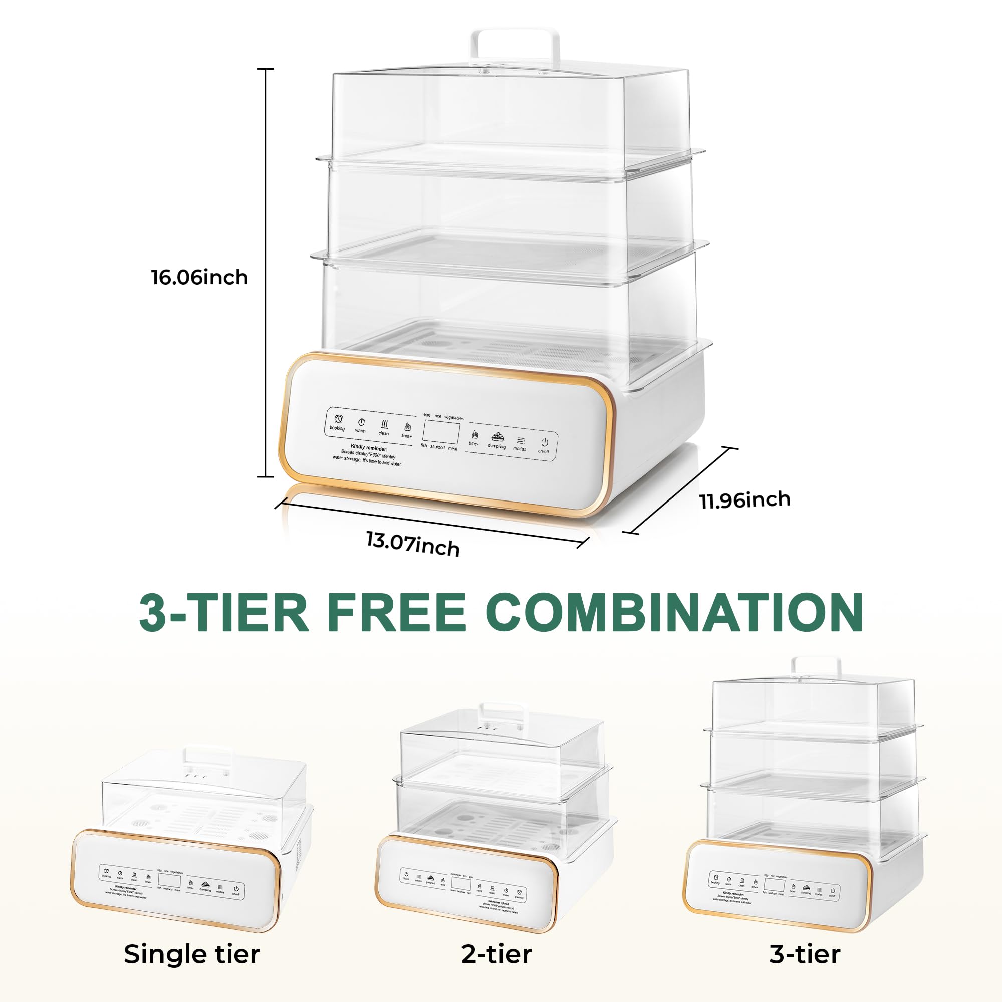 SUSTEAS Food Steamer for Cooking - 17QT Vegetable Steamer with 24H Booking & 60Min Timer, Electric Steamer with Digital Display and 3 Tier Stackable Trays, Auto Shut-Off & Boil Dry Protection