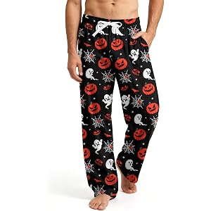 Lattlefnki Mens Halloween Pajama Pants Soft Cozy Pj Bottoms with Drawstring & 2 Pockets, Sleepwear Bottoms for Men