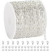SMYHTGLIF 10 Meters Small Paperclip Chain Bulk Silver Plated Brass Jewelry Making Chains DIY Craft Chain Spool with Lobster Clasps and Jump Rings