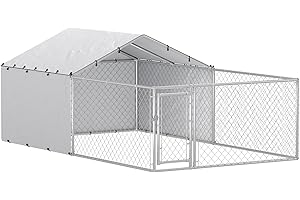 PawHut Outdoor Dog Kennel with Waterproof & UV-Resistant Cover, Dog Run with Secure Lock for Small Medium Large Dogs, 13.1' x