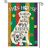 AVOIN colorlife Pawprints Pet Dogs Garden Flag 12x18 Inch Double Sided Outside, Burlap Farmhouse Wood Textures Yard Outdoor Decoration