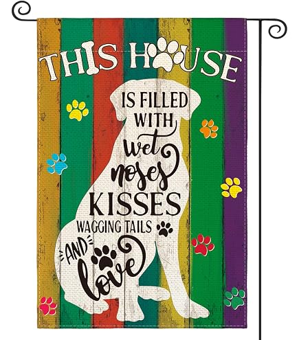 Dyrenson Gartenflagge „Home Is Where My Dogs Are“ | Jute-Optik, Wetterfest | Für Hundeliebhaber, Haustier-Deko