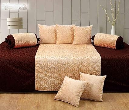 Handtex Home Velvet Diwan Set (Content: 1 Single Bed Sheet, 5 Cushion Cover, 2 Bolster, Total - 8 Pcs Set)