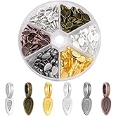 PH PandaHall 120pcs 6 Colors Tibetan Style Alloy Glue-on Flat Pad Bails Leaf Bails Pendants Charms Connector Hanger for Jewelry Making
