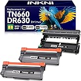 InkNI Compatible DR630 Drum TN660 Toner Cartridge Replacement for Brother DR630 TN660 TN630 High Yield Compatible for Brother HL-L2300D L2540DW L2320D L2360DW L2380DW L2700DW Printer (Black, 3-Pack)