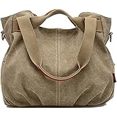 Good Bag Women's Casual Canvas Tote Bag Daily Purse Hobo Handbag Shoulder Bag Shopping Bag (khaki)