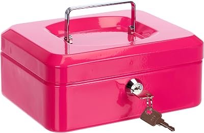 Pavo Premium 8-Inch Metal Cash Box Pink 20x16x9 cm with 2 Keys