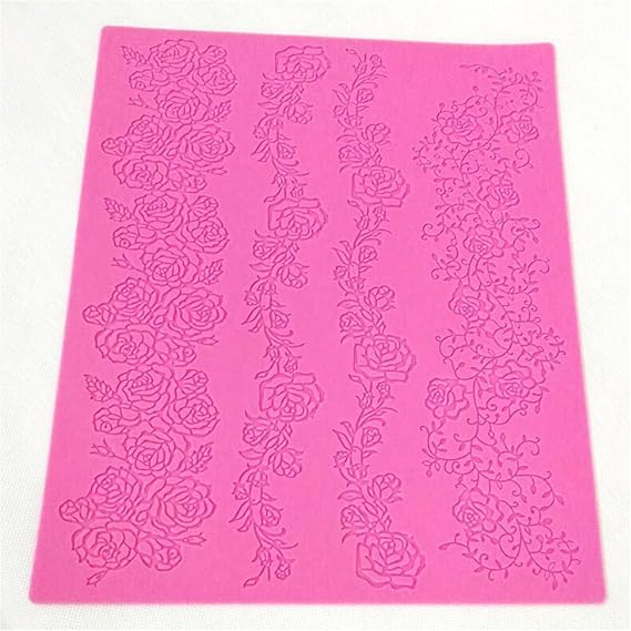 Valink Silikon-Form für Tortenkrempe, vierlagig, Rosenmuster, Spitze, Kuchendekoration, Backmatte, 39,5 x 29,8 x 0,2 cm
