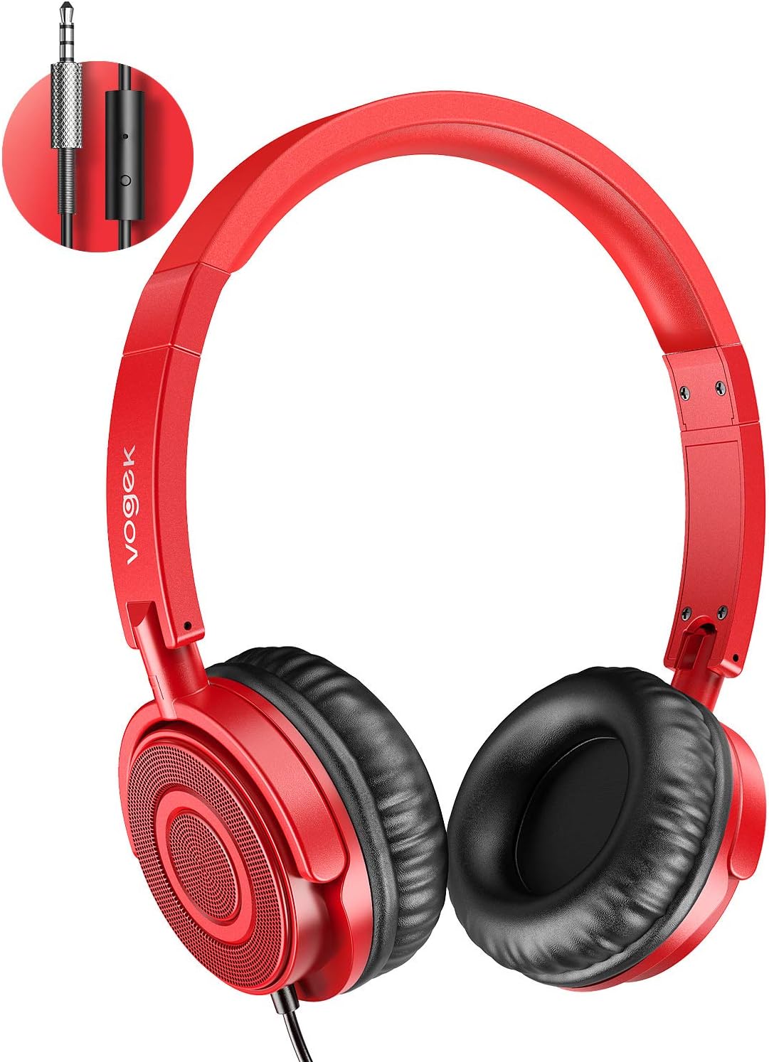 VOGEK On Ear Headphones with Mic, Lightweight Portable Fold-Flat Stereo Bass Headphones with 1.5M Tangle Free Cord and Microphone-Black: Electronics