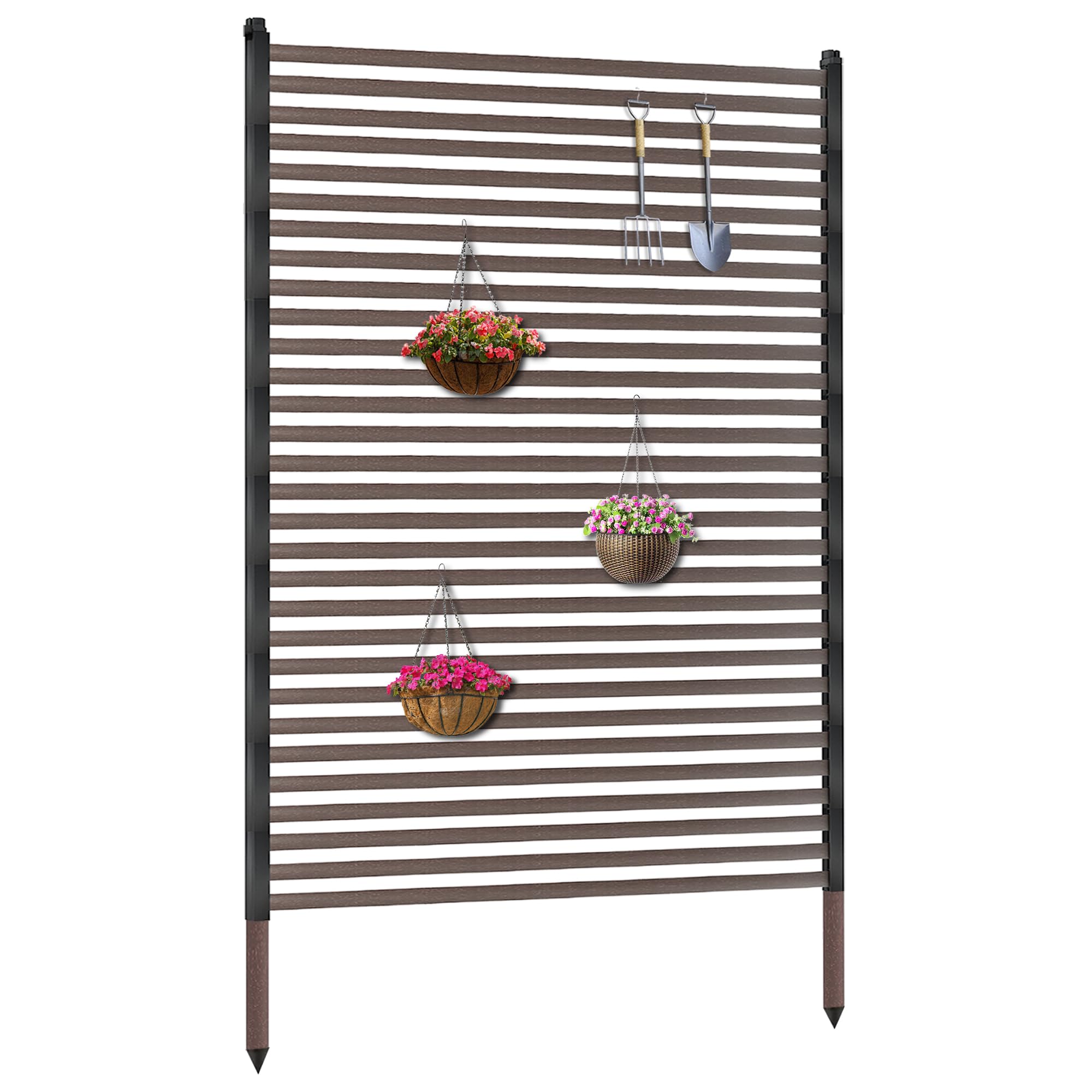 Photo 1 of ***DAMAGED -SELLING AS PARTS ONLY *** Twira Outdoor Privacy Screen 47" x 71", Extra Large Fence Screen for Outside, Trash Can Metal Privacy Panels, 4FT x 6FT Decorative Pipes and Slats Divider Fence Privacy for Backyard Patio Garden Brown, ***USED, SOME S