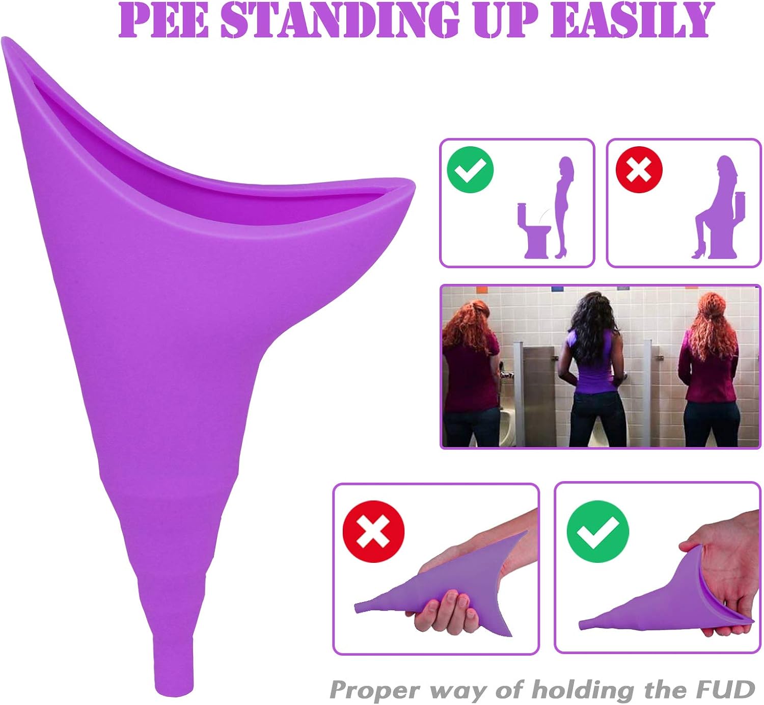 Female Urination Device, Foolproof Female Urinal Allows Women to Pee Standing Up, Portable, Compact, Lightweight Design for Camping, Hiking, Music Festivals, with Drawstring Bag and Carabiner-Purple : Sports & Outdoors