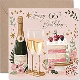 Stuff4 66th Birthday Cards for Women, Cakes &amp; Wine | Happy Birthday Card for 66 Year Old Woman Nanny Sister Cousin Grandma, 5.7 Inch Bday Greeting Cards