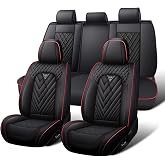 HESHS Car Seat Covers Full Set for Hummer H2 2003-2009, Waterproof Nappa Leather Car Seat Cover, Full Coverage Car Seat Covers Sets(5 Seats/Black Red)