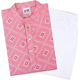 Superminis Baby Boys Silver Foil Printed Cotton Kurta, Round Collar, Full Sleeves With White Pyjama