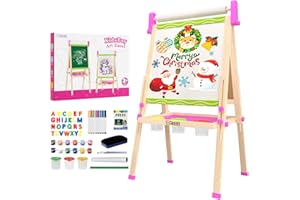 Doselie Easel for Kids,Adjustable Wooden Kids Art Easel with Paper Roll,Double-Sided Magnetic Toddler Easels,Dry Erase Whiteboard and Chalk Board,Toys for 3 4 5 6 7 8 9 10 Year Old Girl Boy Gift