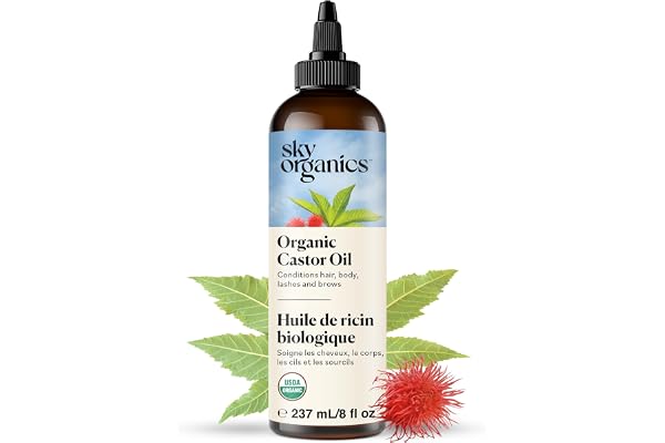 Sky Organics Organic Castor Oil 8oz, Pure, Cold Pressed and Hexane Free | Hair & Skin Conditioning Oil Rich in Omega Fatty Ac