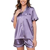 Reliwel Womens Silk Satin Pajamas Set 2 Piece Satin Pjs Shorts Set Soft Button Down silk Loungewear Sets