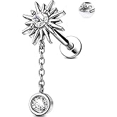 Jewseen 16g Internally Threaded Flat Back Earrings 316L Stainless Steel Cartilage Stud Helix Earrings Dangle Helix Tragus Piercing Jewelry for Women