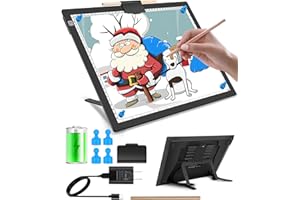 FASTDENG A3 Rechargeable Light Box for Tracing, 2500mha Battery Powered Light Board, Built-in Foldable Stand Magnetic Light Pad for Diamond Paiting, Dimmable Light Table with 4 Magnets, Pen Clip, Adapter