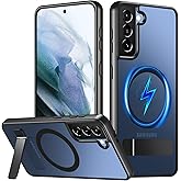 OWKEY for Samsung Galaxy S21 Case with Stand, Magnetic Shockproof Case Fit for Magsafe Translucent Matte Cover for Samsung S21, Black