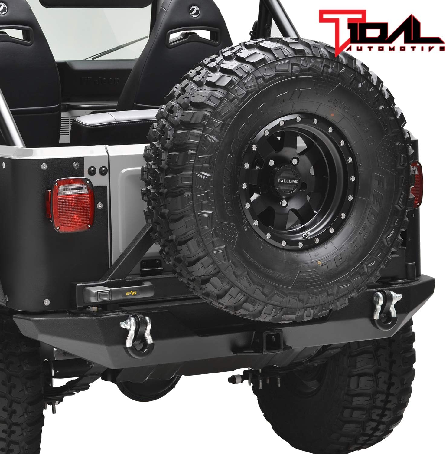 Tidal Rear Bumper with Tire Carrier and Receiver Hitch Fit for 76-86 Wrangler CJ