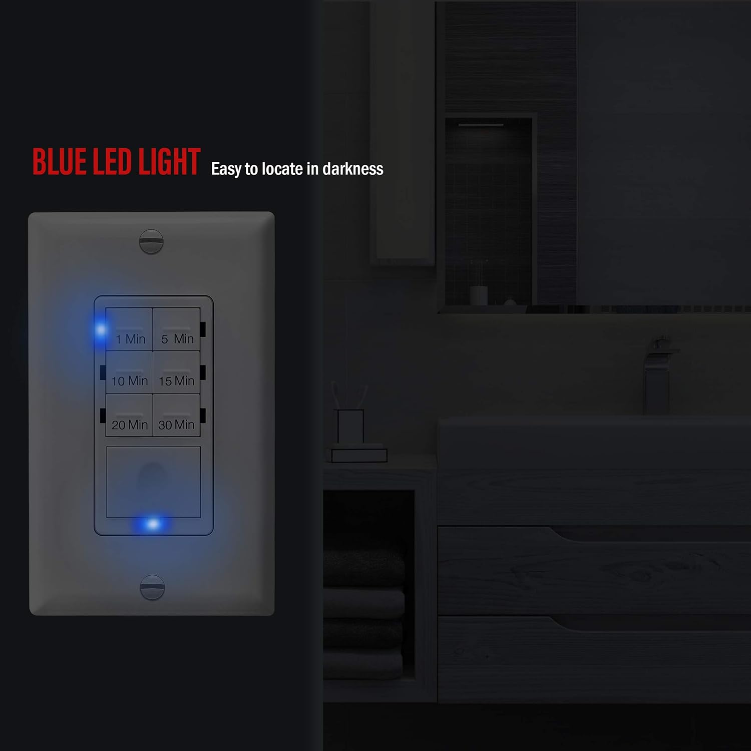 ENERLITES Countdown Timer Switch for bathroom fans and household lights, 1-5-10-15-20-30 Min Settings with Manual Override, Always On Blue LED, Neutral Wire Required, UL Listed, HET06A-R, White: Home Improvement