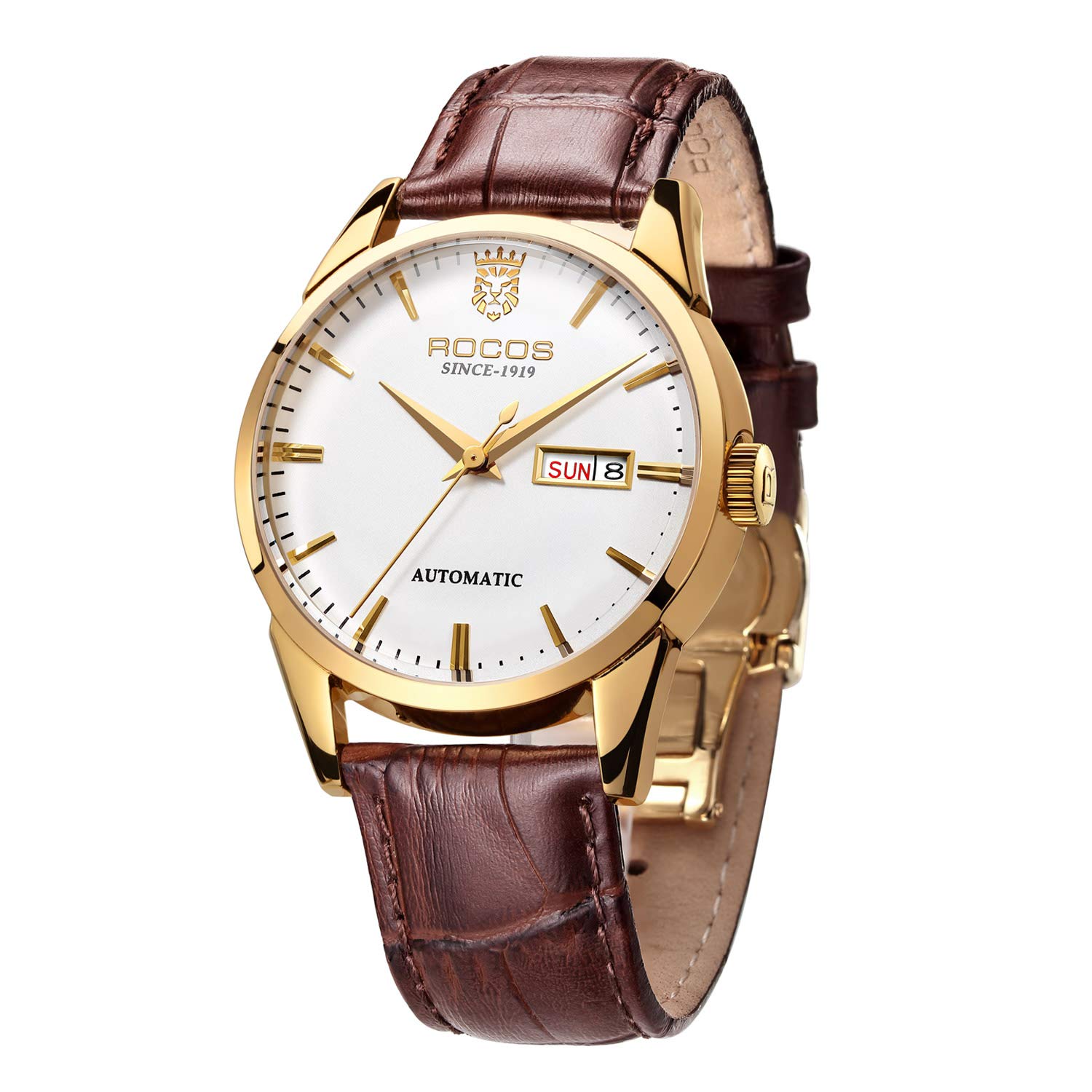 Mens Wrist Watches Rocos Automatic Mechanical Watch For Men Waterproof Analog Watch With Genuine Leather Skeleton Luxury Classic Elegant Giftr0139