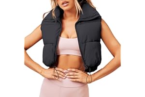 SeeLuNa Women's Cropped Puffer Vest Zip Up Lightweight Padded Gilet Stand Collar Sleeveless Jacket