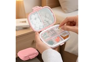 Travel Pill Organizer 8 Compartments Portable Pill Case to Hold Vitamins Tablets Small Container Purse Use(Pink)
