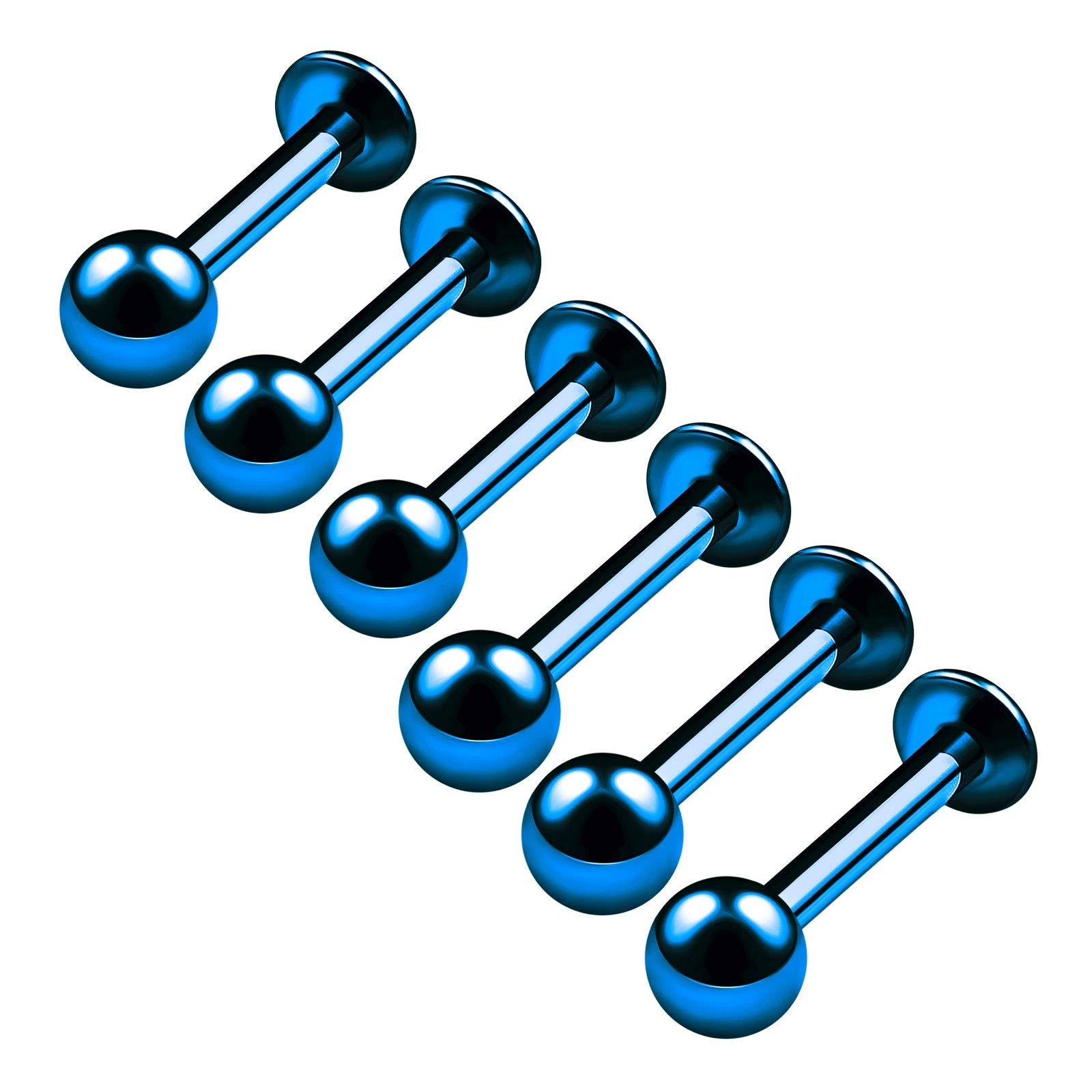 BanaVega 6PCS Anodized Dark Blue Labret Studs 14g 6mm 8mm 4mm Ball Spiderbite Spider Bite Tragus Lip Earrings Piercing Jewellery 4590