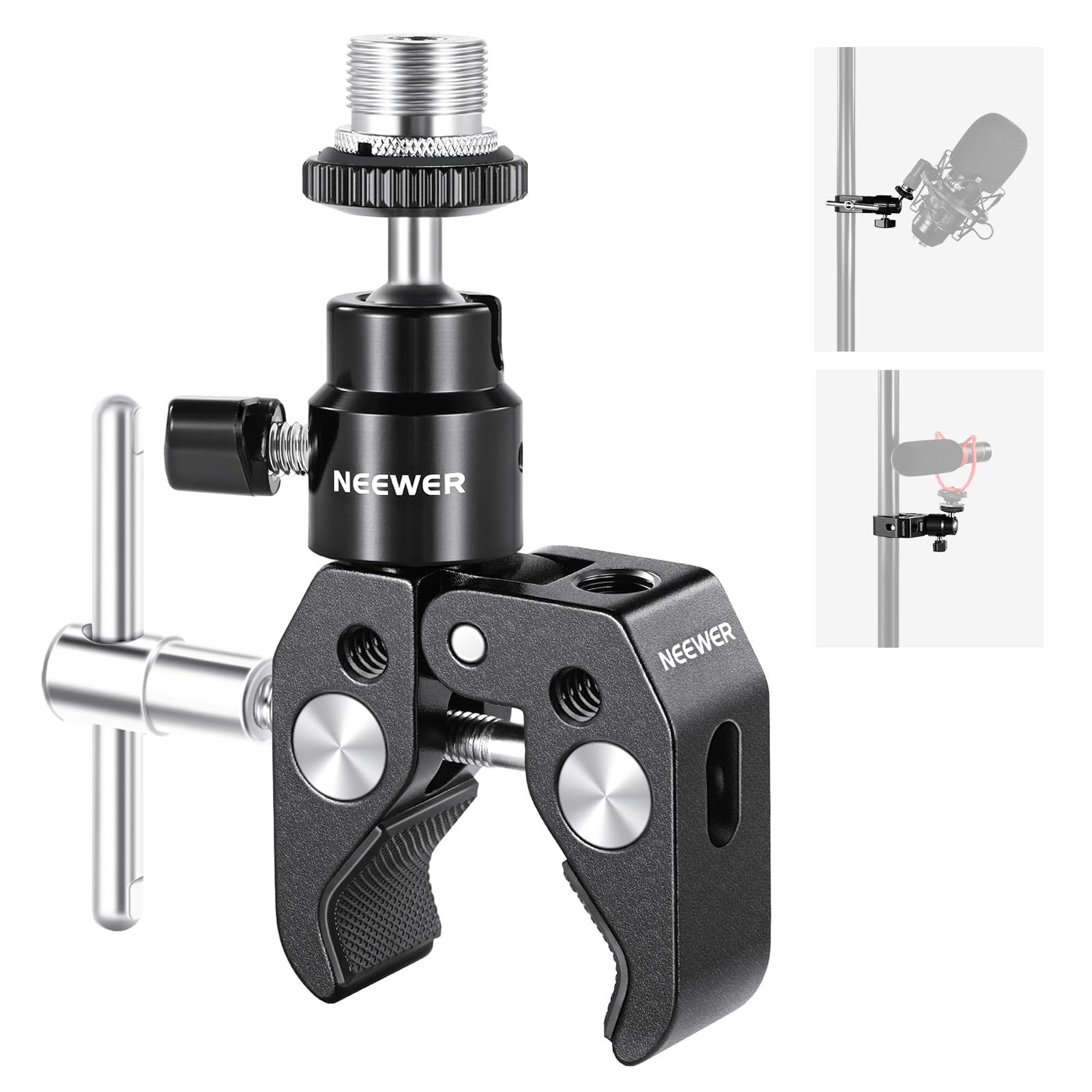 NEEWER Mini Articulated Ball Head with Crab Clip Mic Holder with 1/4" to 5/8" Thread, Compatible with SmallRig Camera Cage and Microphones, Support up to 3.3 lbs