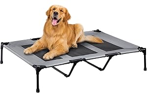 PRAISUN Outdoor Dog Bed, XL Dog Cot, Elevated Dog Bed, Pet Bed with Oxford Fabric, Textilene Mesh, Carrying Bag, Cooling, for Indoors, Outdoors, Beach, Dark Gray