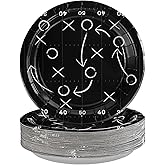 Grencian 50Pcs Black Football Party Plates 9" Heavy Duty Disposable Football Paper Plates for Sport theme Super Game Bowl Birthday Party Decorations Serve 50