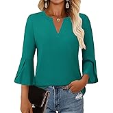 GKBK Women's Blouses Ruffle 3/4 Sleeve Dressy Top V Neck Casual Tunic Blouses Business Shirts S-XXL